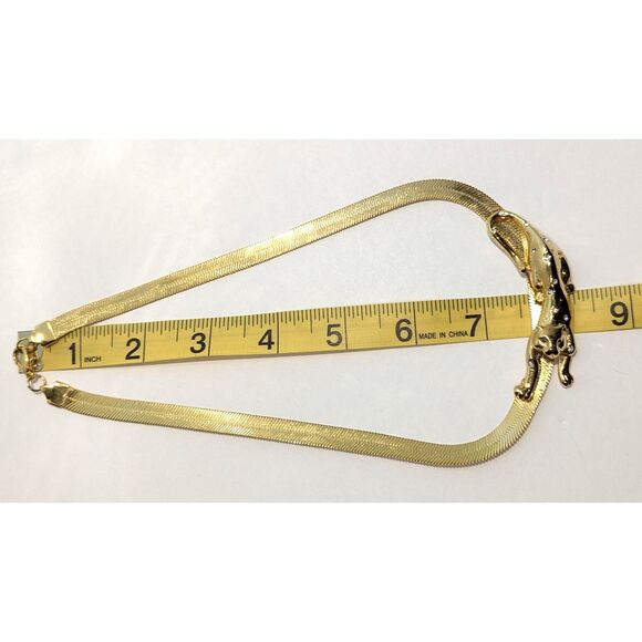 Leopard Panther Rhinestone Gold Tone Necklace - Picture 4 of 12